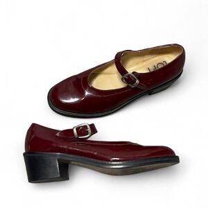 burgundy Mary Jane shoes with buckle detail
